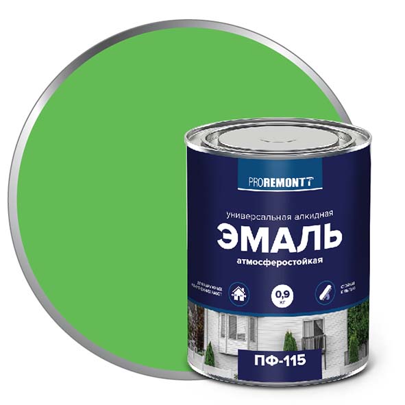 Эмаль ПФ-115 "PROREMONT"   0.9 кг салатовый 10/640  в Гусь-Хрустальном