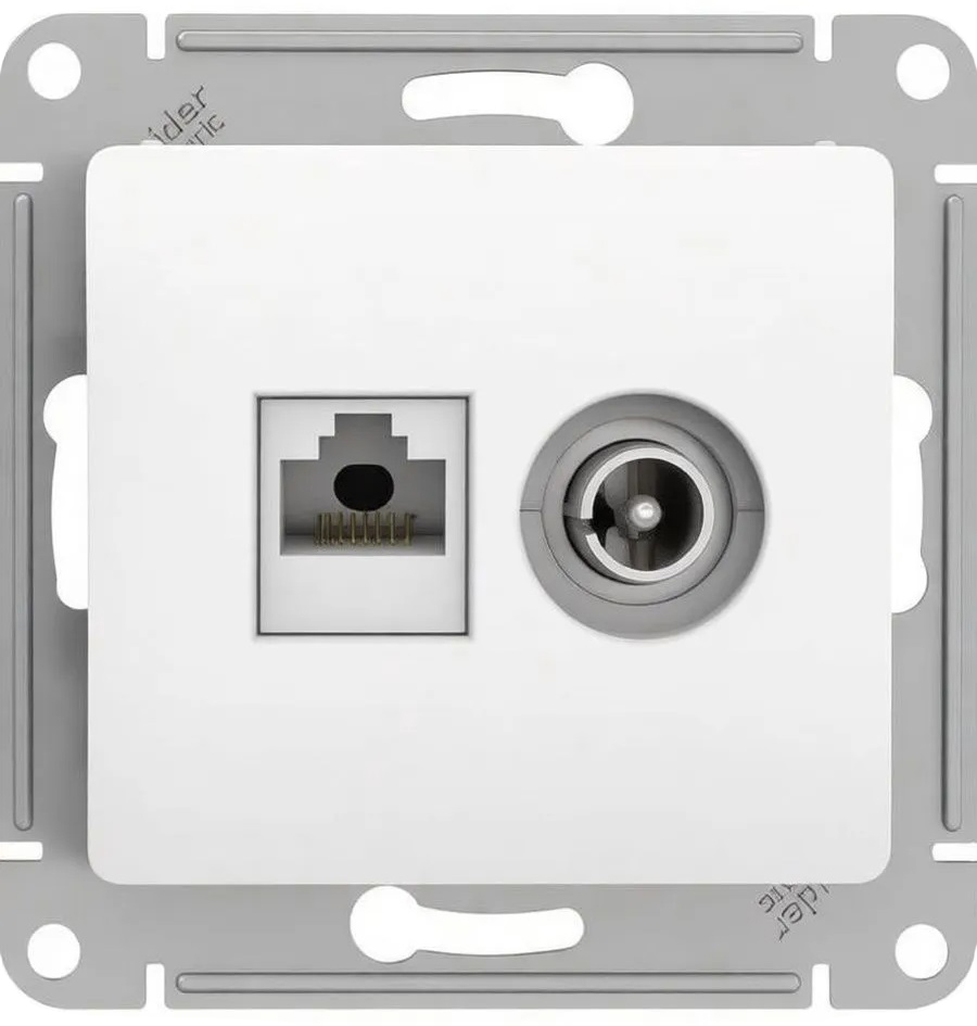 GSL000189 Розетка двойная ТВ + компьютерная RJ45, кат. 5Е, белый GLOSSA  в Гусь-Хрустальном