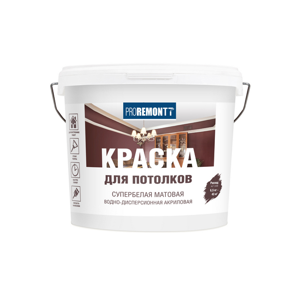Краска для потолков PROREMONTT супербелая Л-С 6,5 кг 1/72  в Гусь-Хрустальном