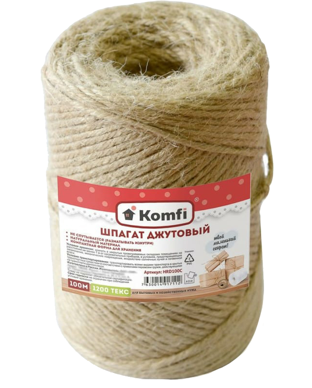 HRD100С Шпагат джутовый, цилиндр, 2ммx100м 1200 текс Komfi/40  в Гусь-Хрустальном