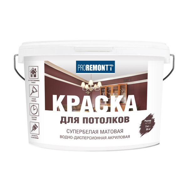 Краска для потолков PROREMONTT супербелая Л-С 3 кг  /144  в Гусь-Хрустальном