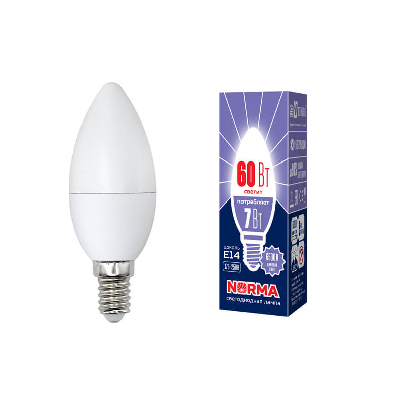 UL-00003794 Лампа светодиодная свеча матовая 6500K. Серия Norma. LED-C37-7W/DW/E14/FR/NR 4520  в Гусь-Хрустальном