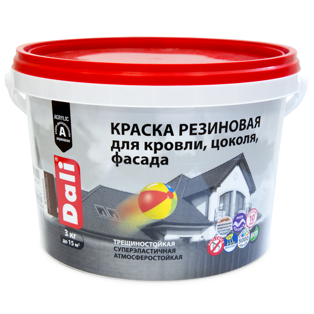 Краска ДАЛИ резиновая д/кровли,цоколя,фасадов   3 кг зеленый    1/120  в Гусь-Хрустальном