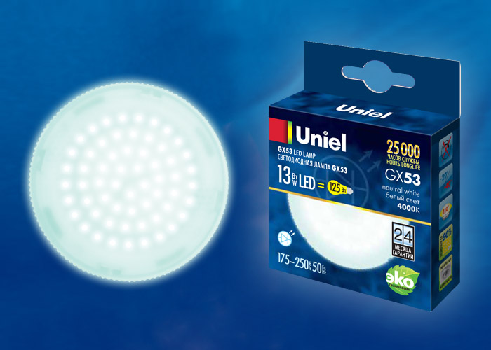 UL-00003723 Лампа светодиодная, матовая. Белый свет (4000K)LED-GX53-13W/NW/GX53/FR PLZ01WH 2960  в Гусь-Хрустальном