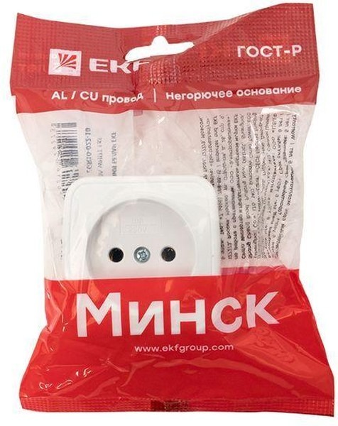 Минск Розетка 1-местная ОП 10А без заземления белая EKF  в Гусь-Хрустальном