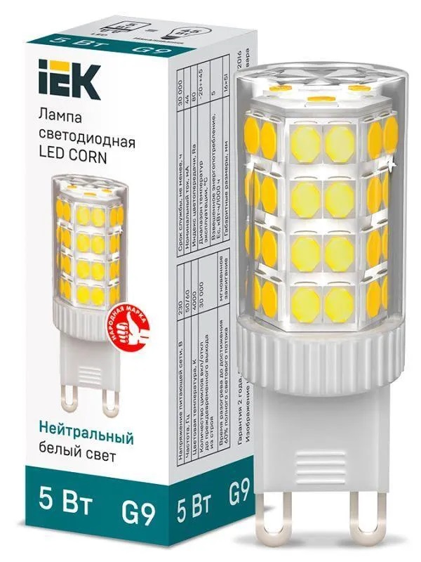 Лампа светодиодная CORN капсула 5Вт 230В 4000К керамика G9 (IEK)  в Гусь-Хрустальном