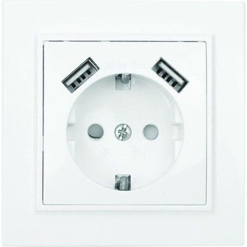 Минск Розетка 1-мест. СП с/з 16А бел. с защ. штор. с 2 USB 2,1А EKF  в Гусь-Хрустальном
