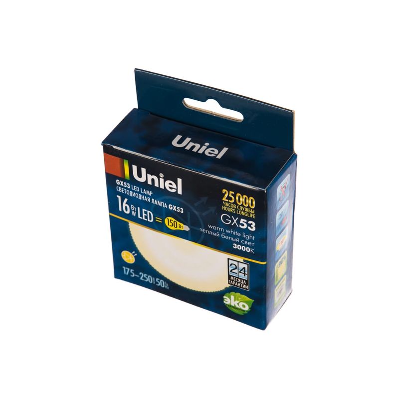 LED-GX53-16W/WW/GX53/FR PLZ01WH Лампа светодиодная, матовая. Теплый белый свет (3000K). Картон. ТМ U  в Гусь-Хрустальном