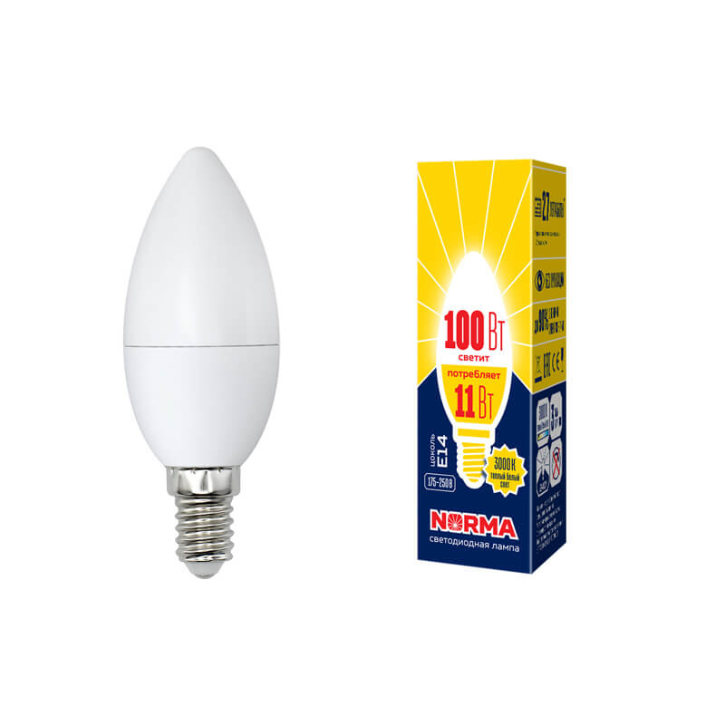 UL-00003812 Лампа светодиодная свеча матовая. Серия Norma 3000K LED-C37-11W/WW/E14/FR/NR 7774  в Гусь-Хрустальном