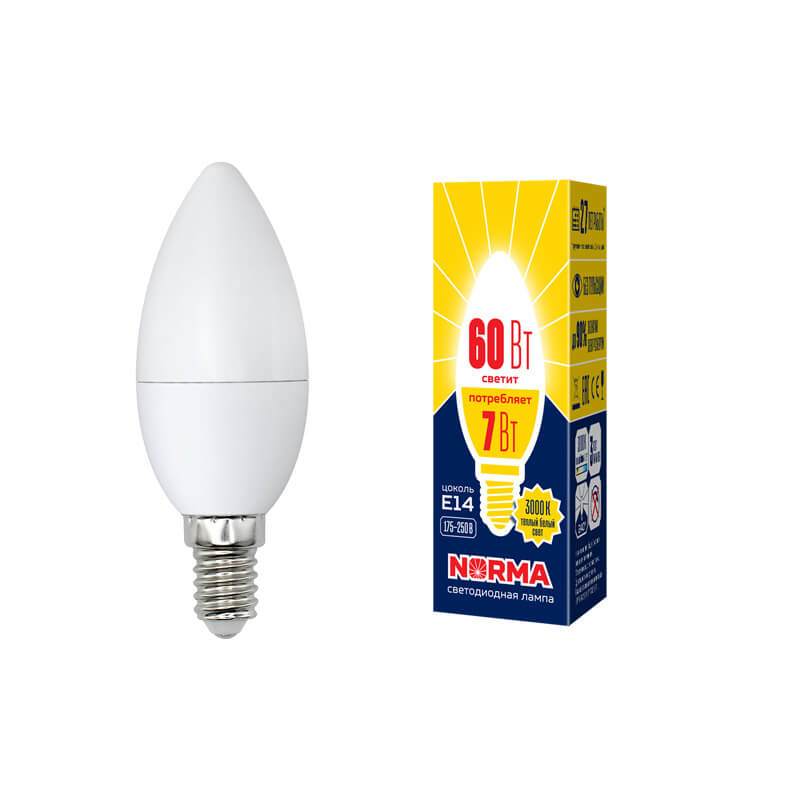 UL-00003796 Лампа светодиодная свеча матовая. Серия Norma 3000K LED-C37-7W/WW/E14/FR/NR 4643  в Гусь-Хрустальном
