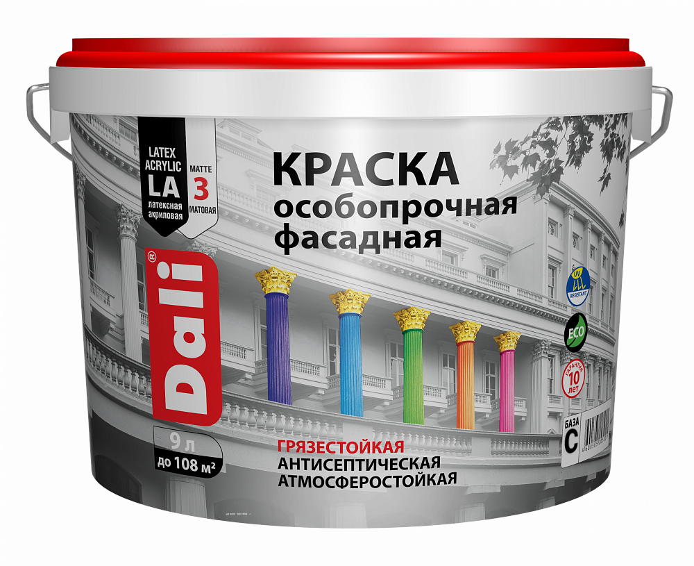 Краска ДАЛИ Особопрочная д/фасада База С мат  9 л  в Гусь-Хрустальном