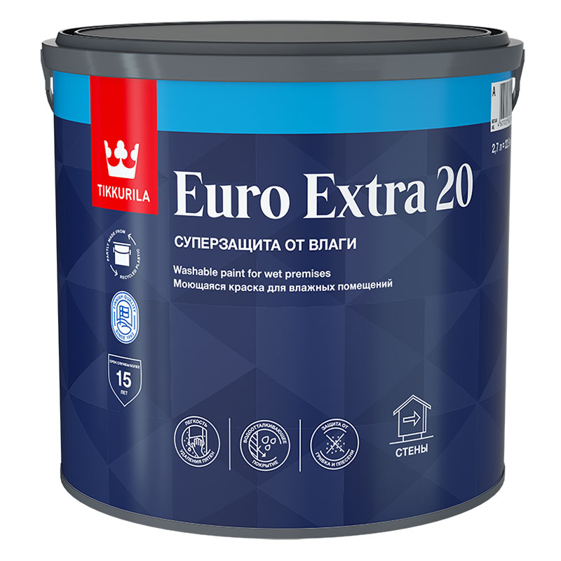 EURO EXTRA-20  А  2,7 Л КРАСКА  МОЮЩАЯСЯ ДЛЯ ВЛАЖНЫХ ПОМЕЩЕНИЙ /1  в Гусь-Хрустальном