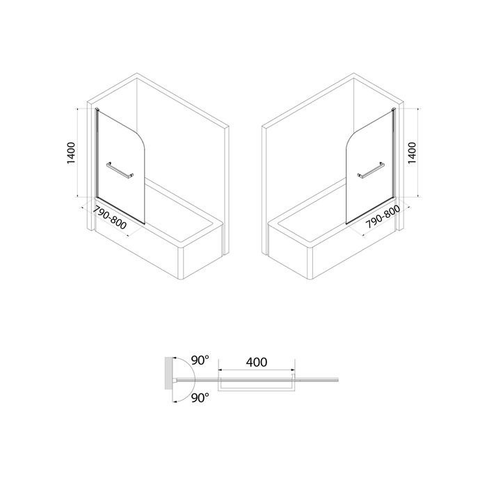 Шторка на ванну Стеклянная 790-800х1400 мм IDDIS Ray RAY6CS8i90   в Гусь-Хрустальном
