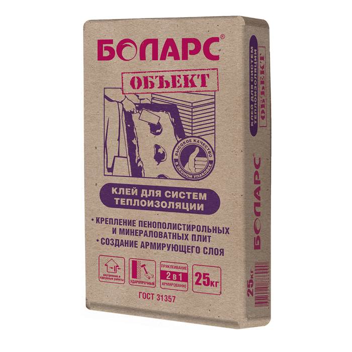 Клей для теплоизоляции ОБЪЕКТ 25 кг/48шт БОЛАРС  в Гусь-Хрустальном