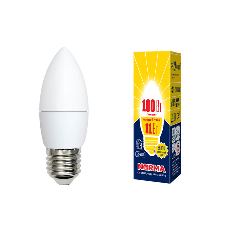 UL-00003815  Лампа светодиодная свеча матовая. Серия Norma 3000K LED-C37-11W/WW/E27/FR/NR 7804  в Гусь-Хрустальном