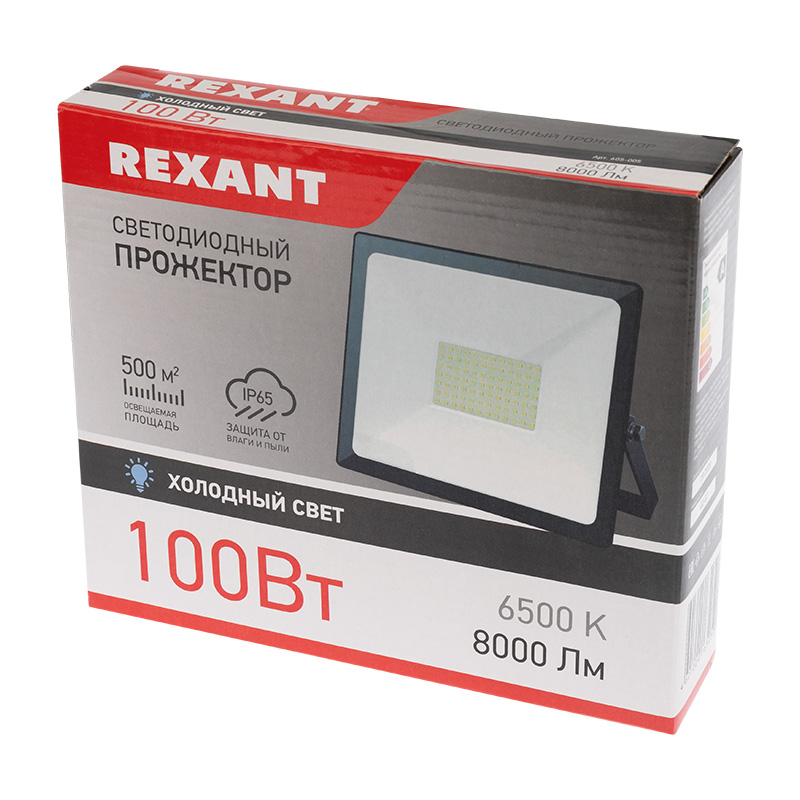 605-005 Прожектор светодиодный 100 Вт 200–260В IP65 8000 лм 6500 K холодный свет REXANT  в Гусь-Хрустальном