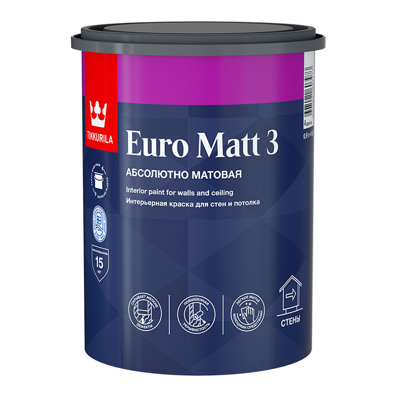 EURO MATT 3 А гл/мат 0,9л Краска интерьерная /6  в Гусь-Хрустальном