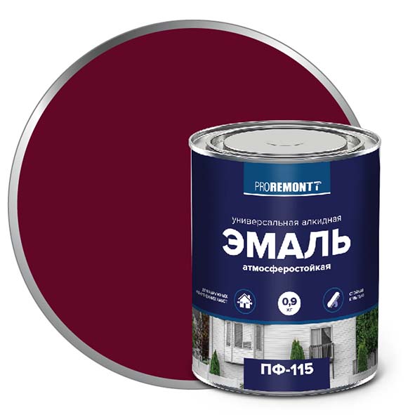Эмаль ПФ-115 "PROREMONT"   0.9  кг Винно-красный RAL 3005 10/640  в Гусь-Хрустальном