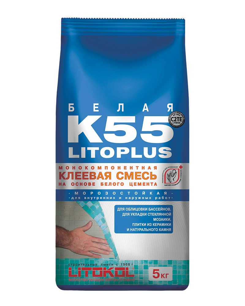 K55 LITOKOL 5 КГ (класс С2 TЕ) – БЕЛЫЙ клей для стеклянной, керамической и каменной мозаики (5 кг)  в Гусь-Хрустальном