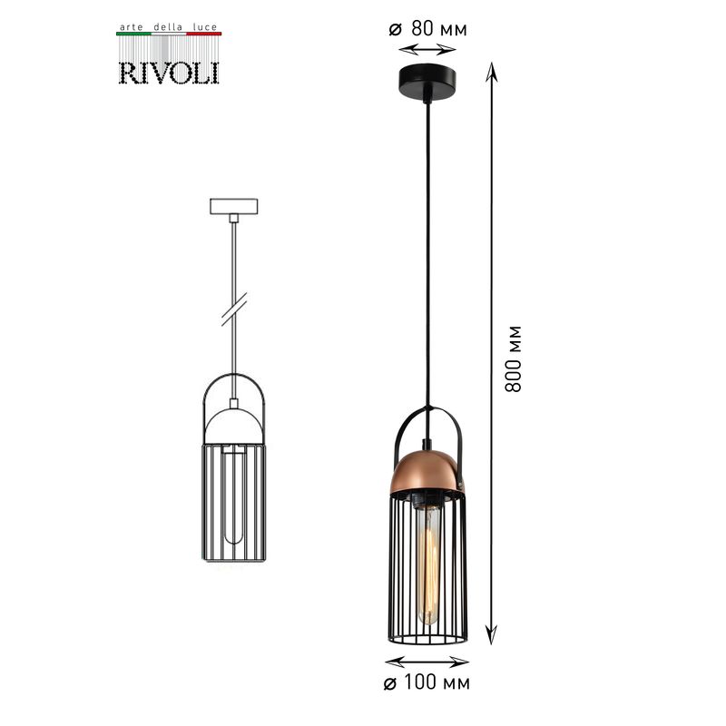 5062-201 Rivoli Подвес Anemon P1 Черный/медь 1хE27 40W (10/120) 9977  в Гусь-Хрустальном
