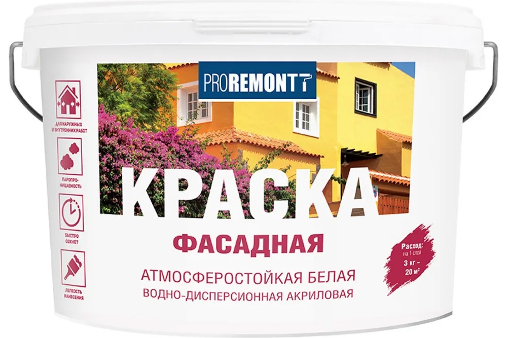 Краска фасадная "PROREMONTT" белый   3кг /144  в Гусь-Хрустальном