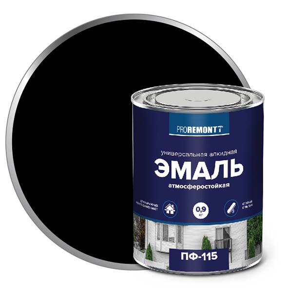 Эмаль ПФ-115 "PROREMONT"   0.9 кг черный 10/640  в Гусь-Хрустальном