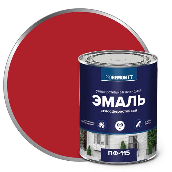 Эмаль ПФ-115 "PROREMONT"   0.9 кг красный 10/640  в Гусь-Хрустальном