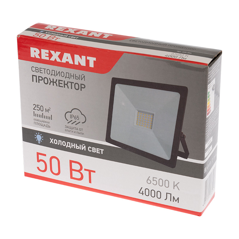 605-004 Прожектор светодиодный 50 Вт 200–260В IP65 4000 лм 6500 K холодный свет REXANT  в Гусь-Хрустальном