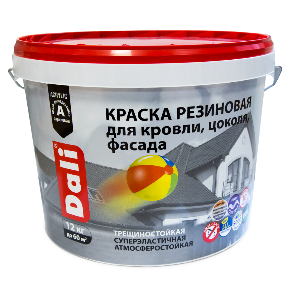 Краска ДАЛИ резиновая д/кровли,цоколя,фасадов  12 кг серый    1/44  в Гусь-Хрустальном
