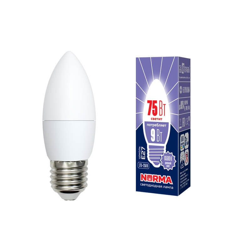 UL-00003805 Лампа светодиодная свеча матовая. Серия Norma 6500K LED-C37-9W/DW/E27/FR/NR 3837  в Гусь-Хрустальном