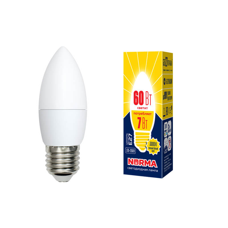 UL-00003799 Лампа светодиодная свеча матовая. Серия Norma 3000K LED-C37-7W/WW/E27/FR/NR 4674  в Гусь-Хрустальном