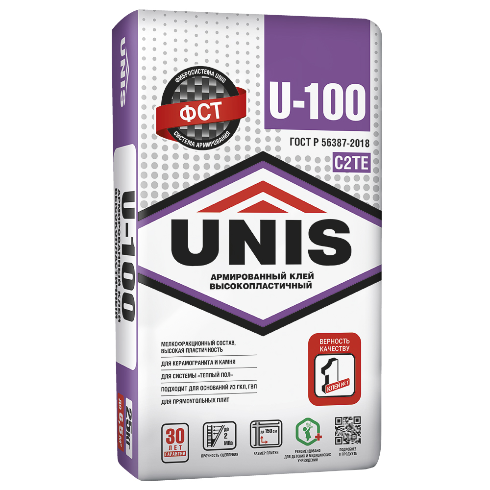 ЮНИС UNIFLEX U-100 клеевая сухая смесь 25 кг С2 ТЕ/48  в Гусь-Хрустальном