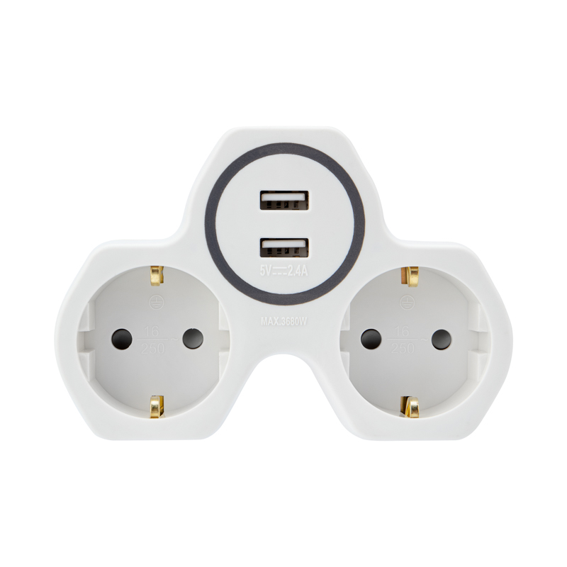 11-1089 Двойник электрический REXANT 16 А с/з и защитными шторками + 2 USB порта, 2,4 А, белый  в Гусь-Хрустальном