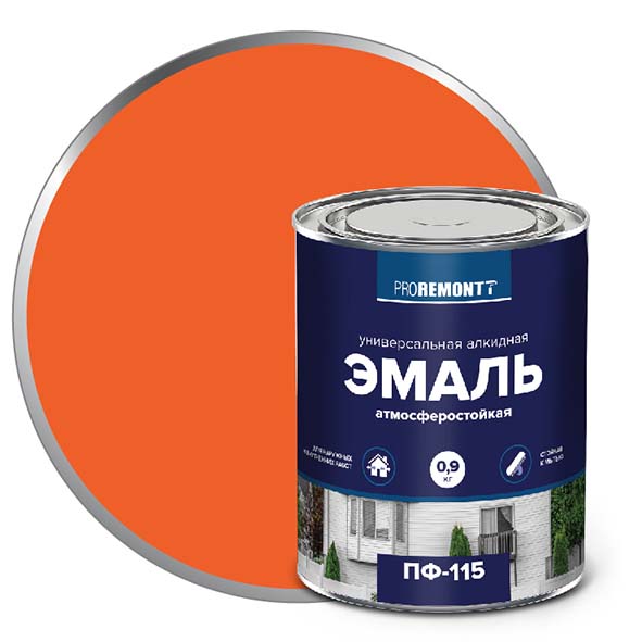 Эмаль ПФ-115 "PROREMONT"   0.9  кг оранж. 10/640  в Гусь-Хрустальном