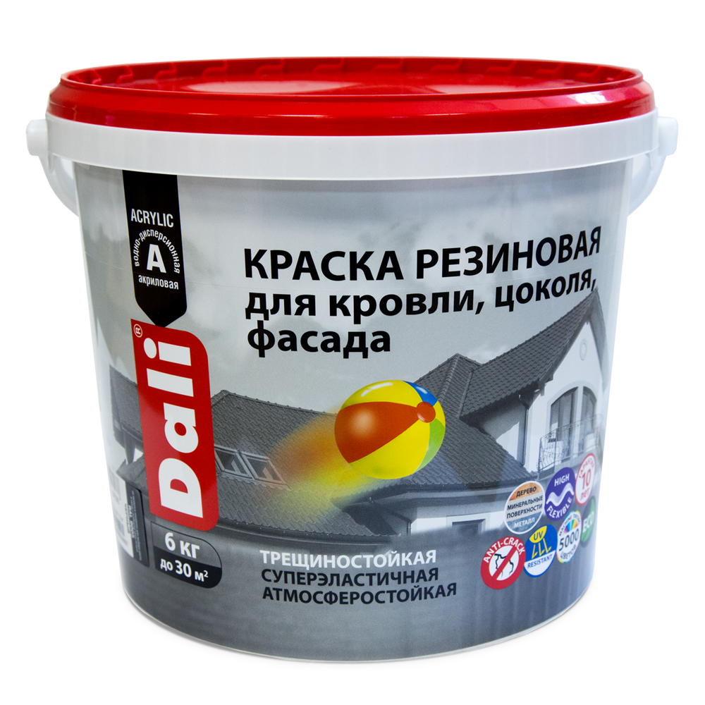 Краска ДАЛИ резиновая д/кровли,цоколя,фасадов   6 кг коричневый    1/60  в Гусь-Хрустальном