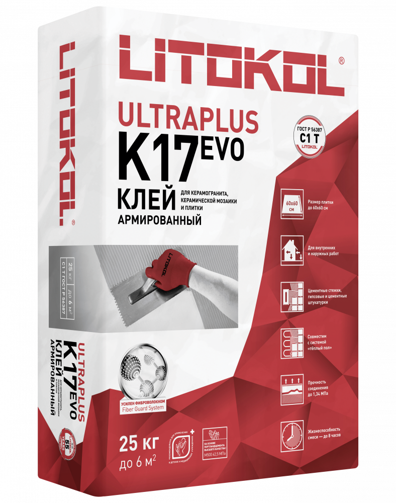 K17 LITOKOL (класс С1 T) - Клей для плитки и керамогранита (25 кг)/54шт  в Гусь-Хрустальном