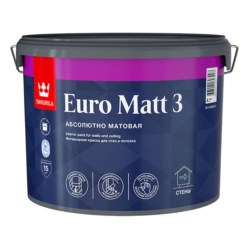 EURO MATT 3 С гл/мат 9л Краска интерьерная  в Гусь-Хрустальном