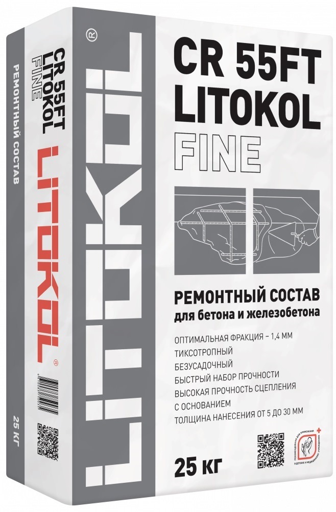 LITOKOL CR 55FT FINE Ремонтный состав для бетона и железобетона (мелкая фракция) 25кг/54 шт.  в Гусь-Хрустальном