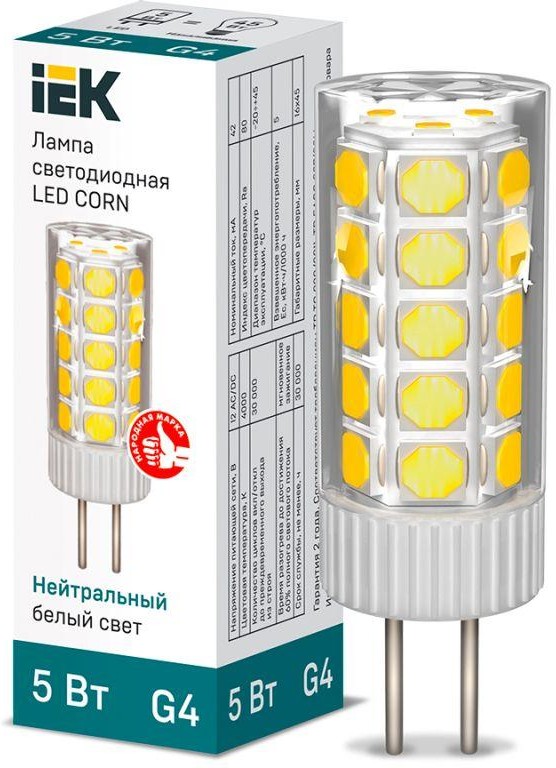 Лампа светодиодная CORN капсула 5Вт 12В 4000К керамика G4 (IEK)  в Гусь-Хрустальном